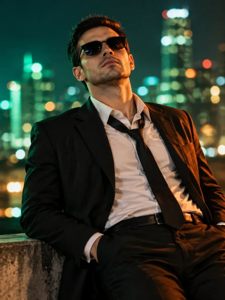 Night Rooftop Urban Portrait