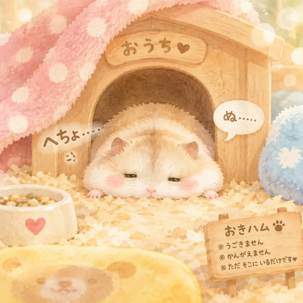 Sleepy Dwarf Hamster Watercolor Illustration