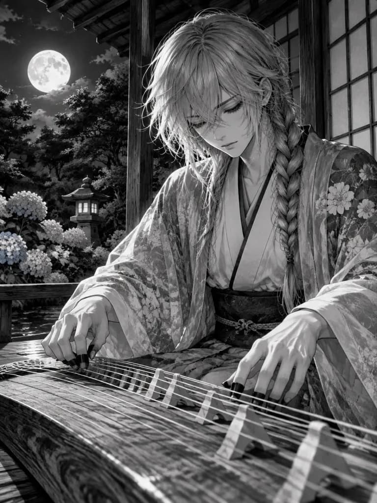Moonlit Japanese Koto Player Manga