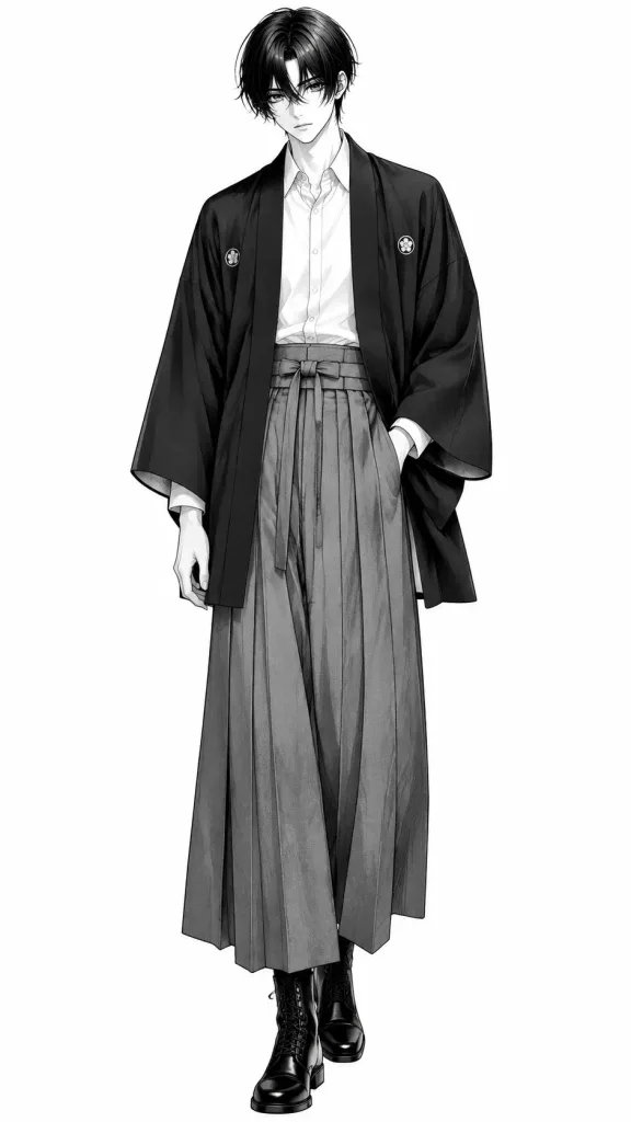 Monochrome Anime Man in Hakama