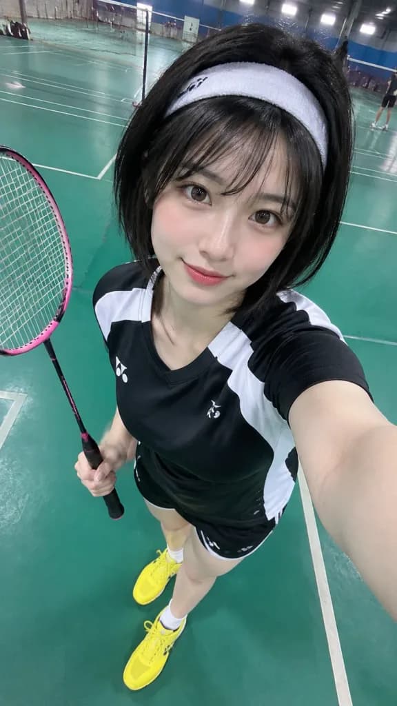 실내 배드민턴장 스마트폰 셀카