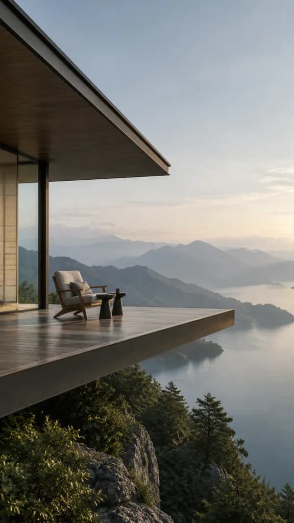 Minimalist Cantilever Architecture Over Natural Landscape