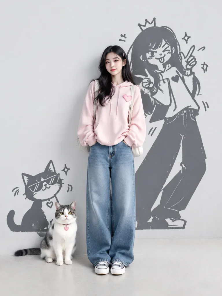 Korean MZ Fashion with Playful Doodle Shadows