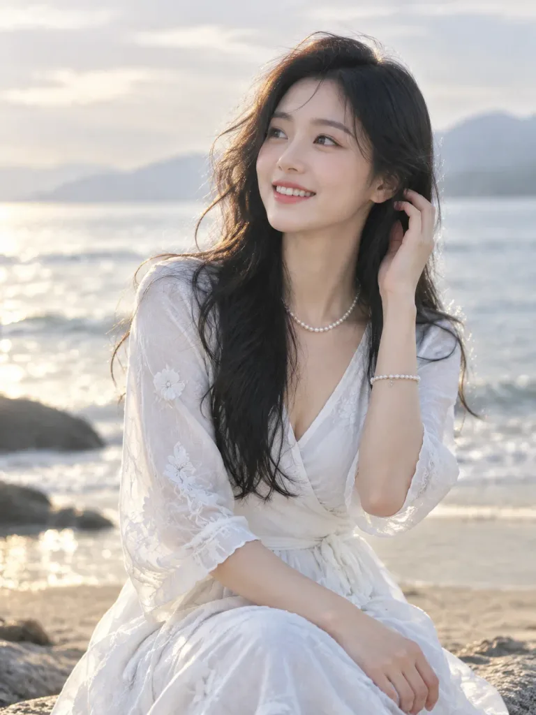 海滨温柔侧影东亚女性写真