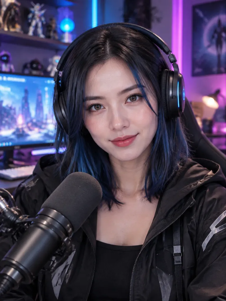Streamer Influencer in Neon Studio