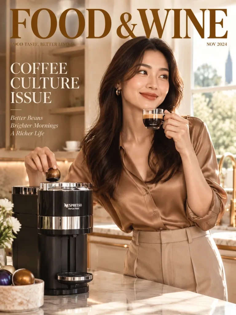 Capa de Revista de Estilo de Vida com Café Nespresso