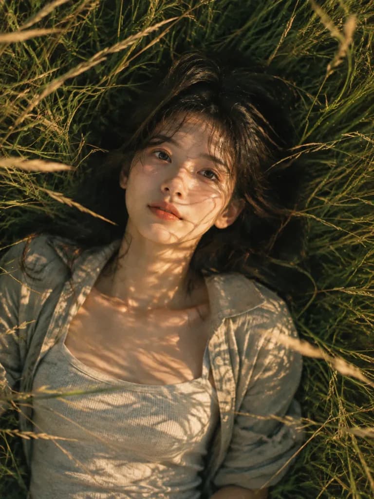 草むらの真上見下ろしポートレート