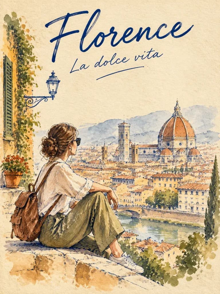 Vintage Watercolor Travel Journal Illustration