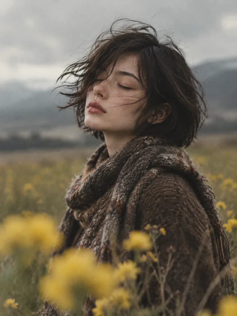 Windy Meadow Cinematic Film Portrait