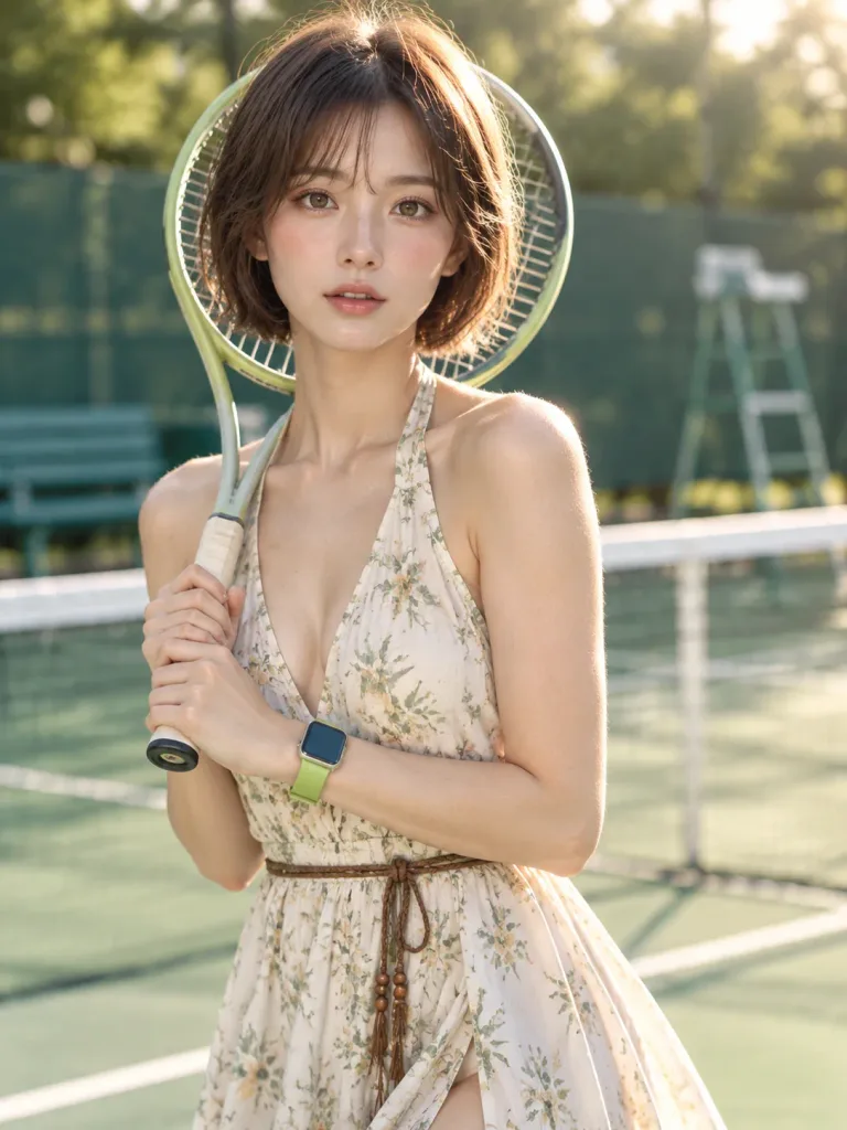 Sunlit Tennis Court Editorial Portrait