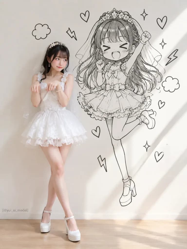 Idol Portrait with Chibi Manga Wall Sketch