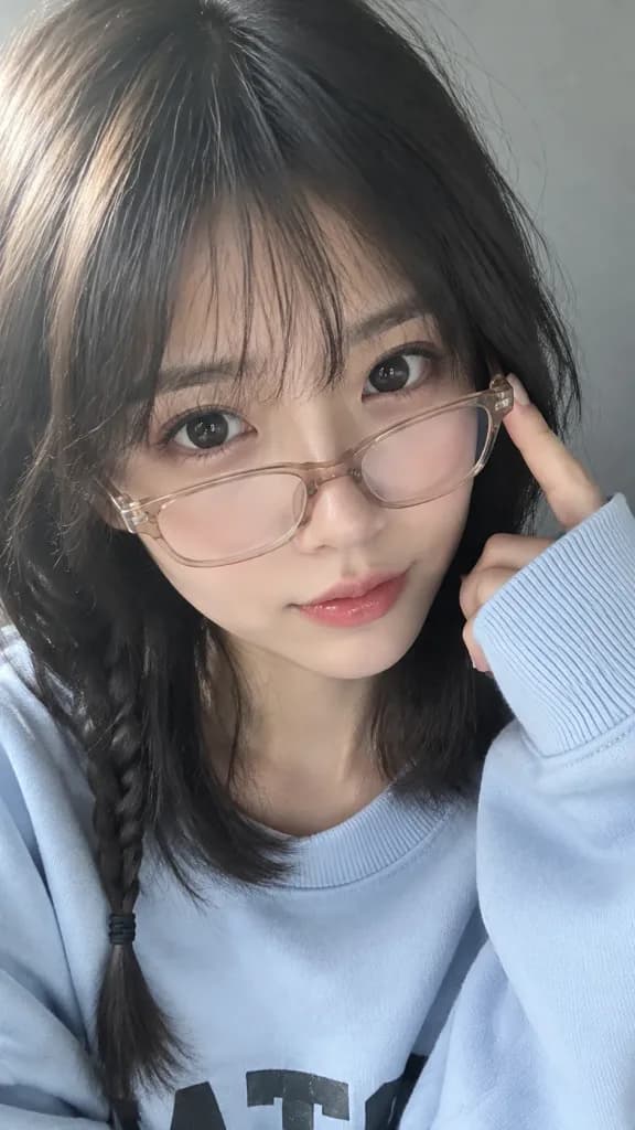 メガネのスマートフォン自撮りクローズアップ
