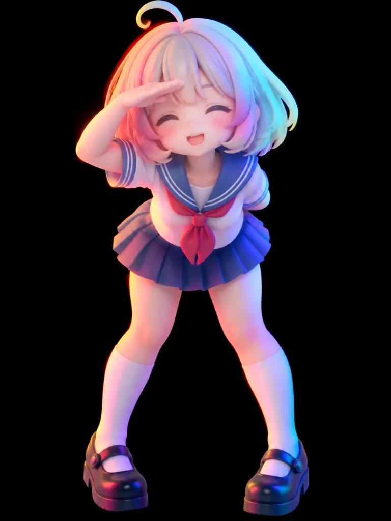 Rainbow Iridescent Chibi Schoolgirl Figurine