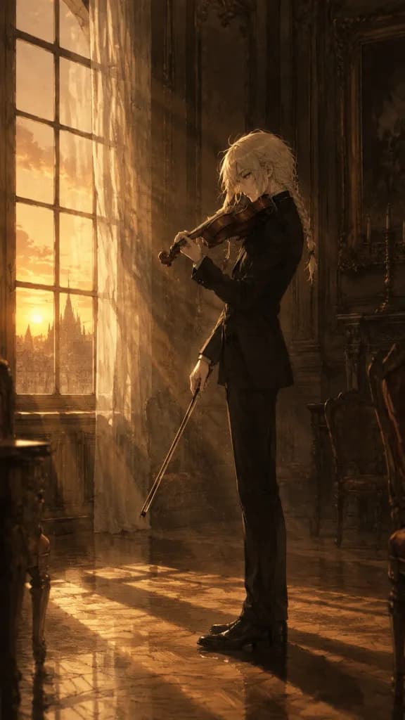 Melancholic Violinist in Sunlit Music Room