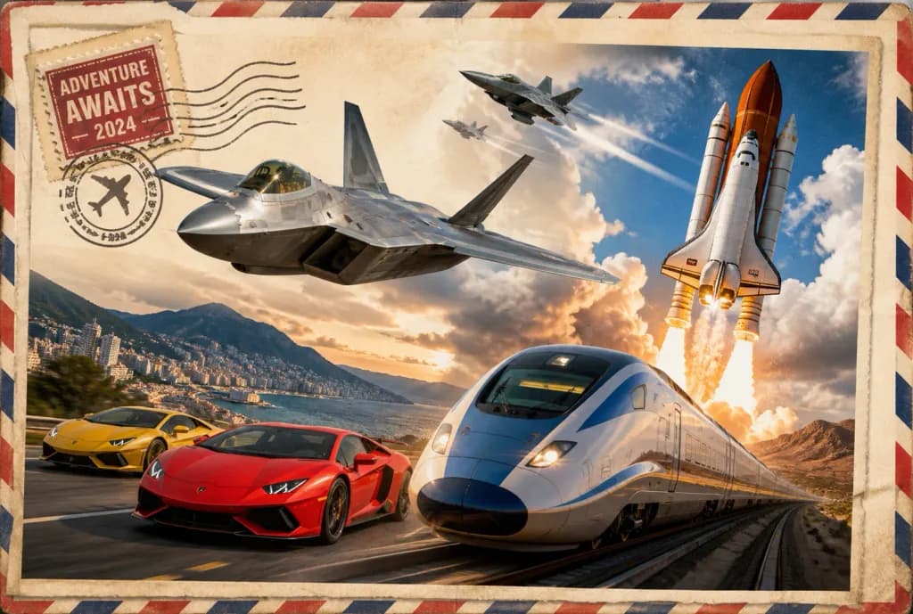 High-Speed Vehicles Postcard Collage