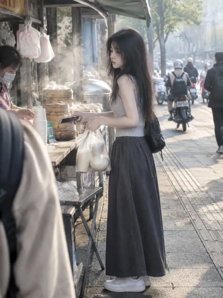 Candid Morning Street Breakfast Snapshot