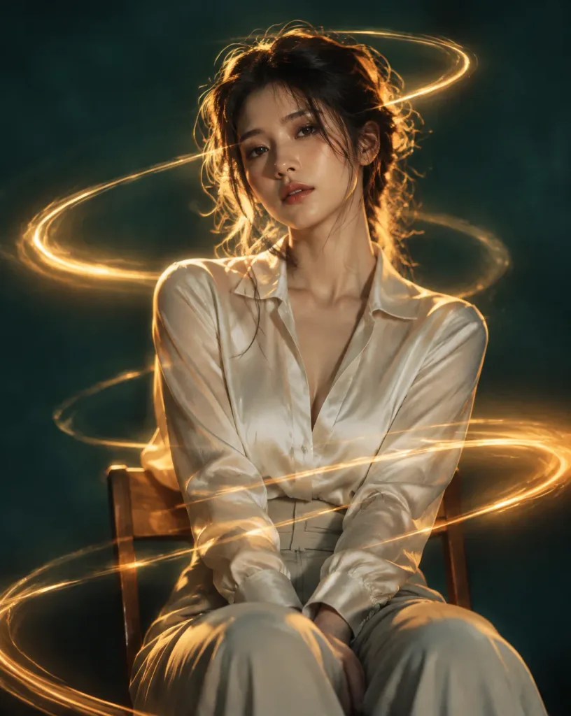 Editorial Portrait with Golden Light Trails