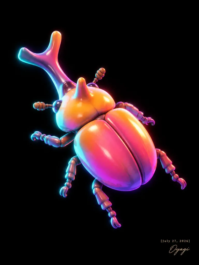 Stylized 3D Rainbow Rhinoceros Beetle