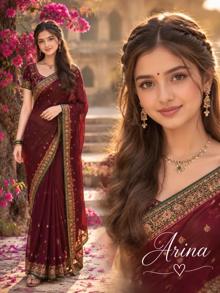 インド風サリーのデュアルポートレートポスター