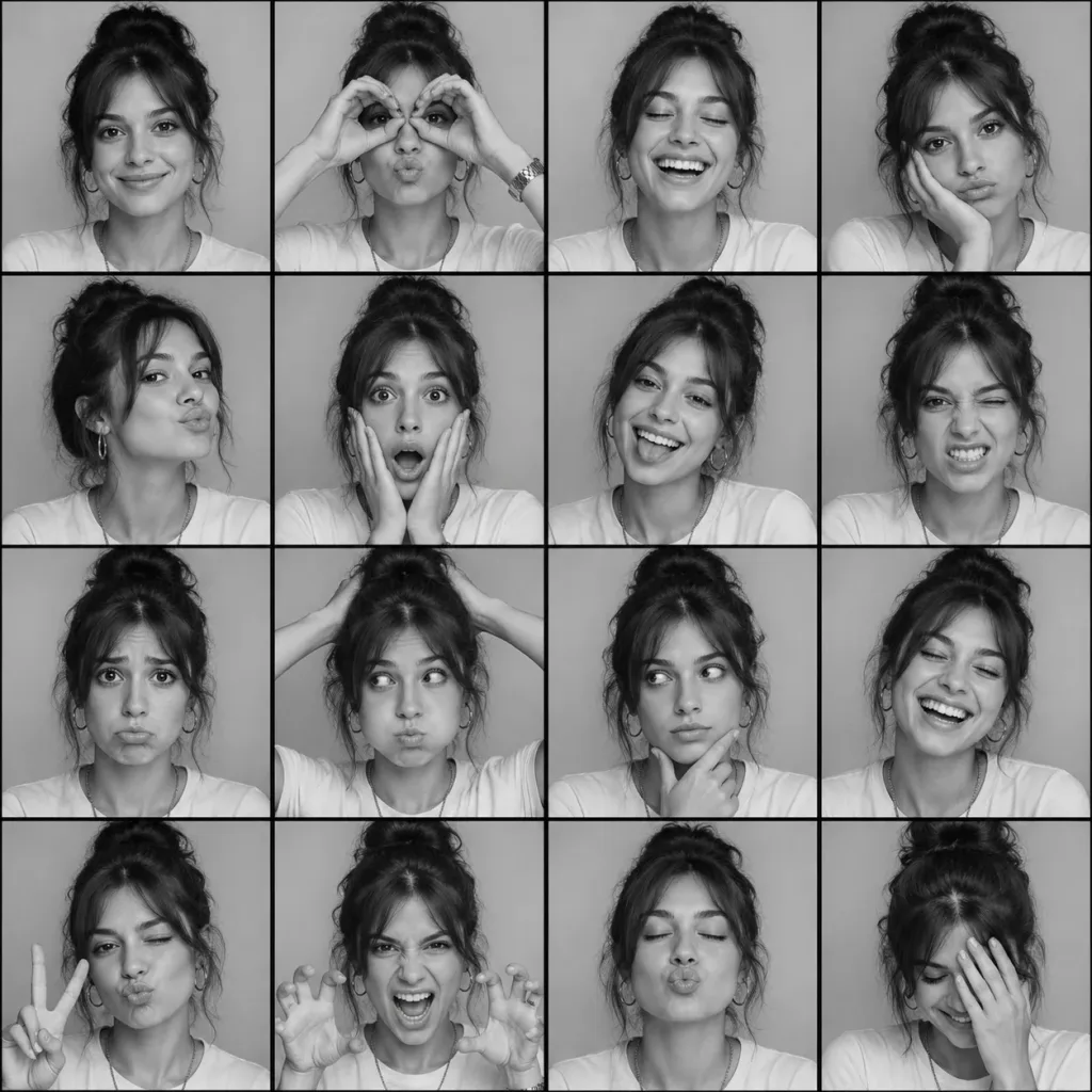 Monochrome Photobooth Expression Grid