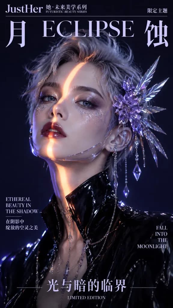 미래지향적 월식 뷰티 매거진 커버