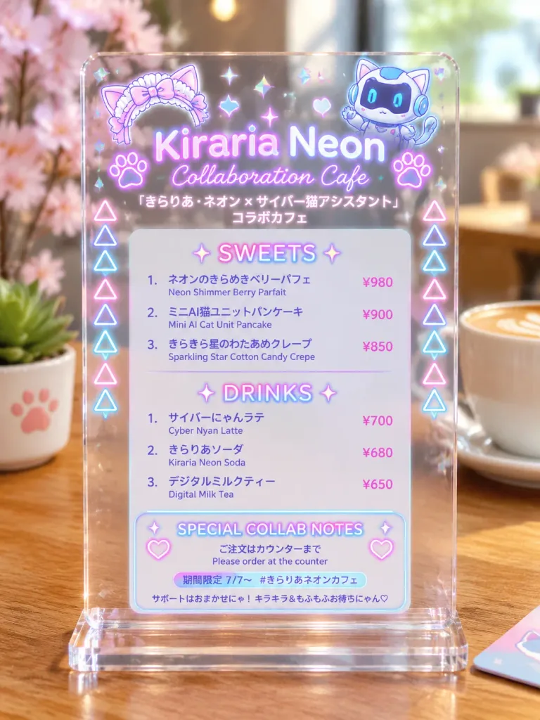 Anime Neon Acrylic Cafe Menu Sign