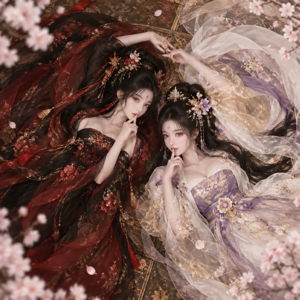 Dueto Hanfu em Ângulo Zenital Yin-Yang