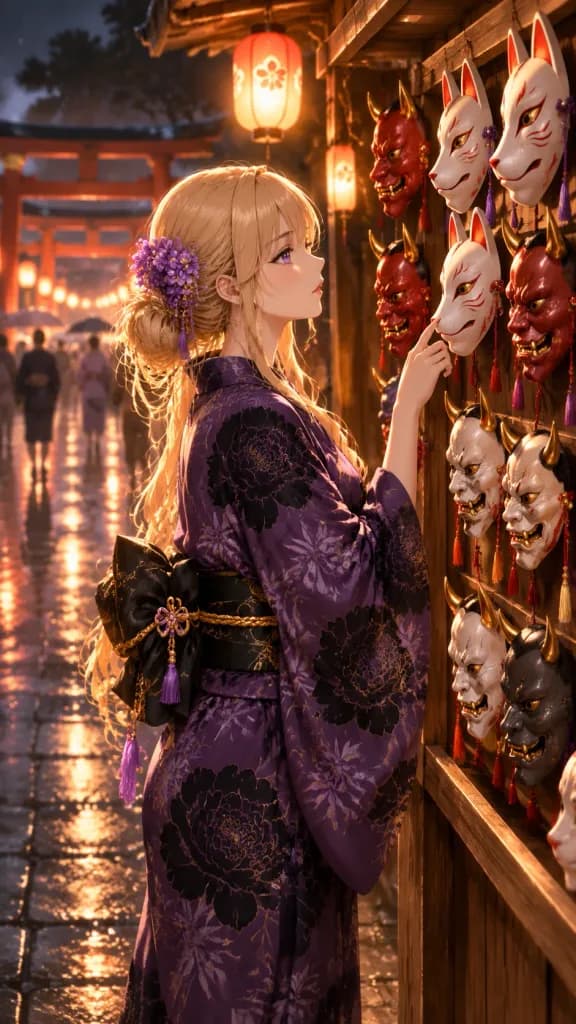 Anime Maiden at Festival Mask Stall