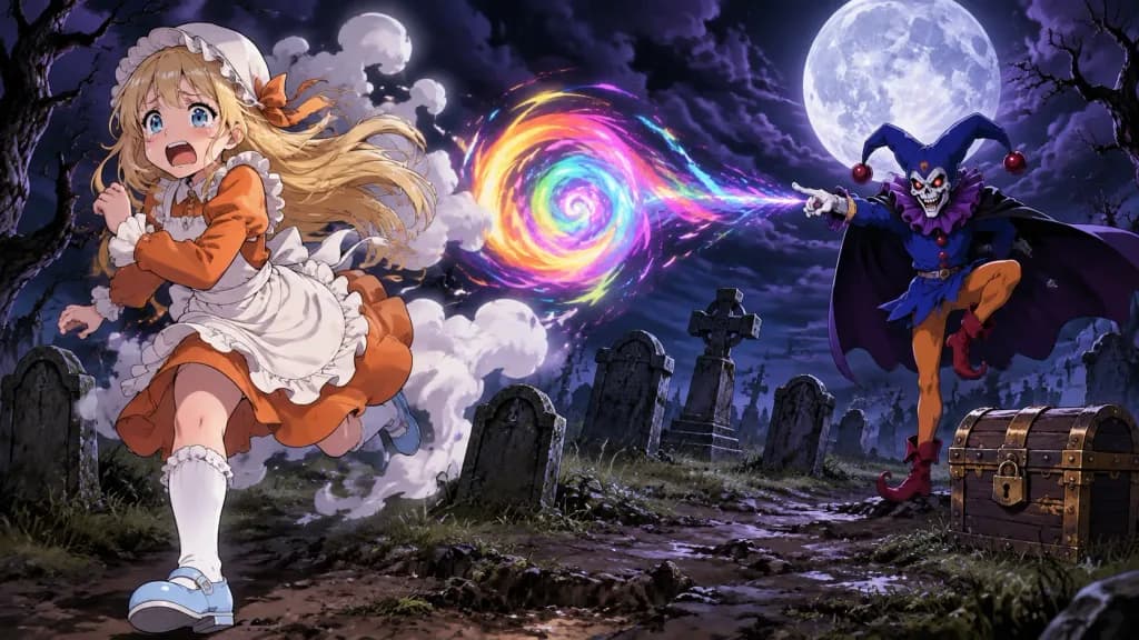 月夜の墓地アニメチェイス