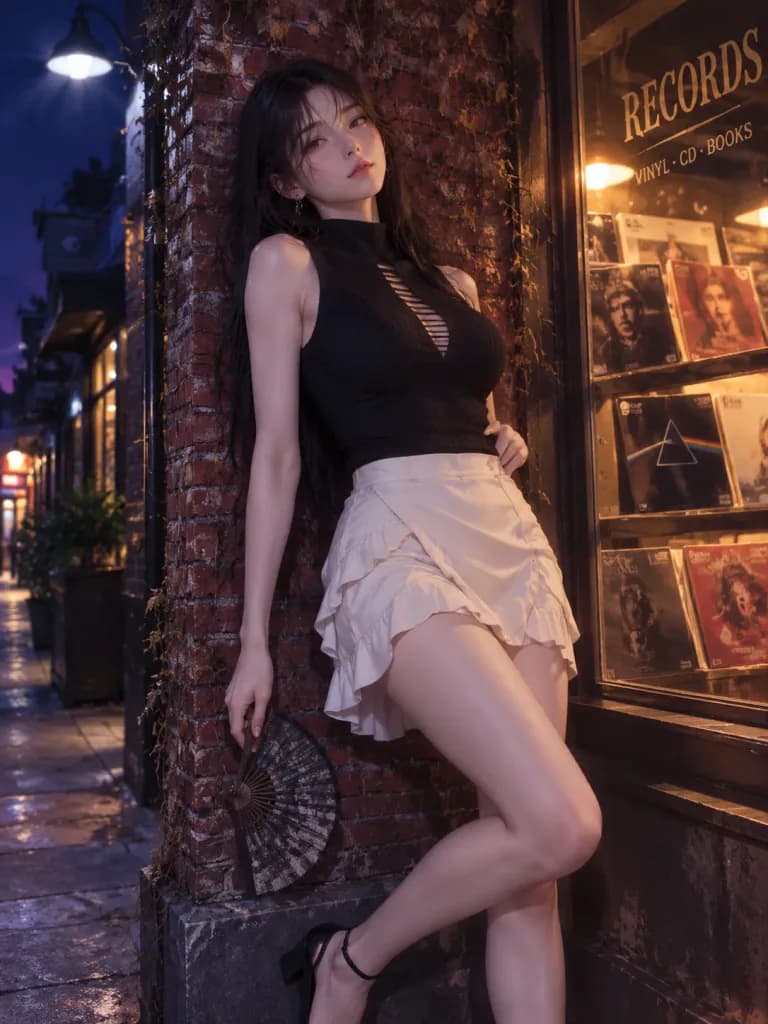 Night Portrait Outside Vintage Record Store