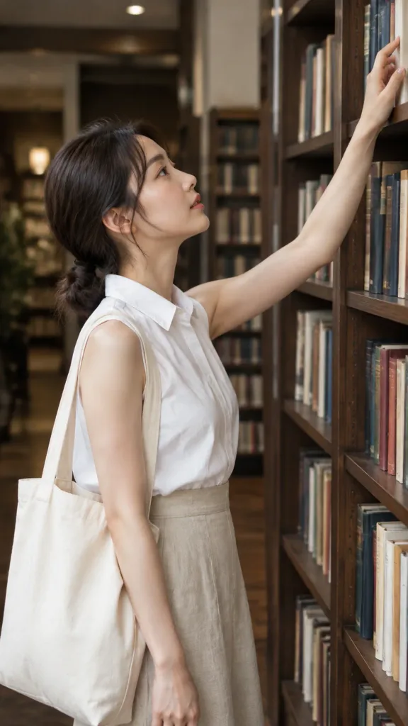 Woman Reaching for Book in Bookstore