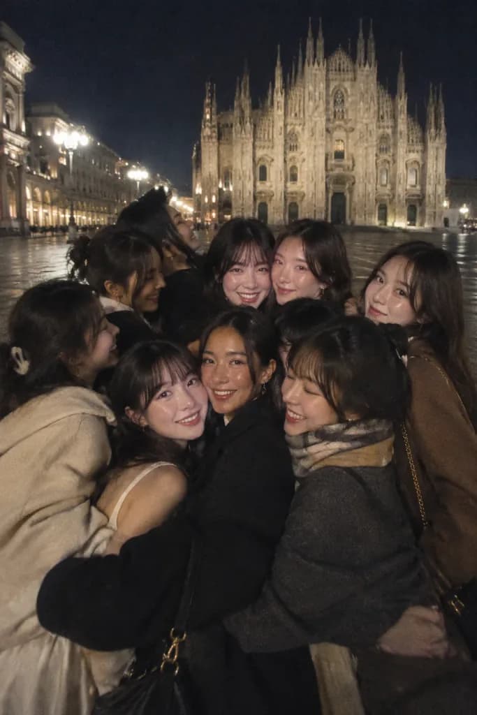 Late Night Friends Group Hug in Milan