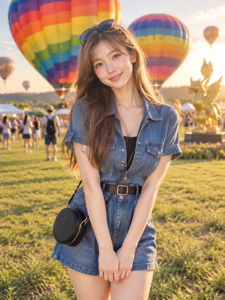 気球フェスティバルの夕暮れポートレート