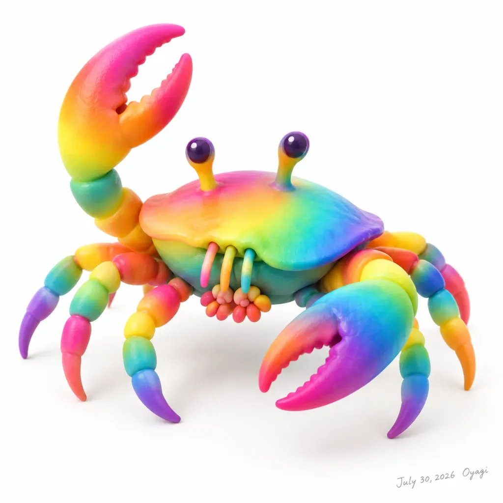 Rainbow Clay Crab 3D Sculpture