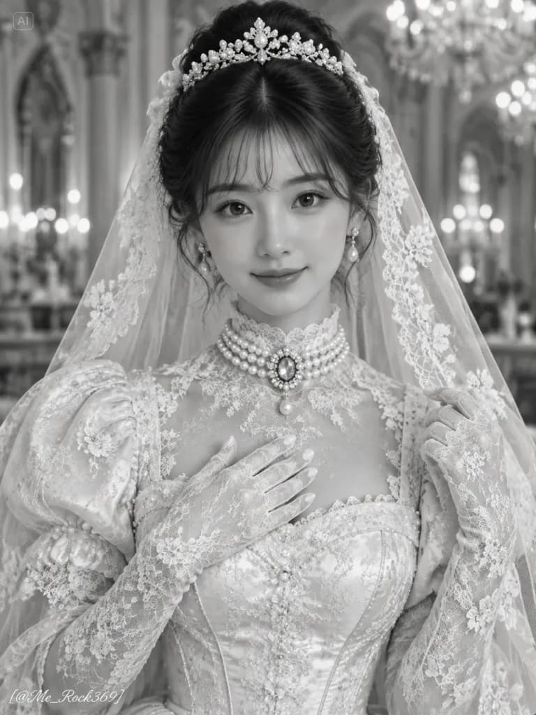 모노크롬 빅토리아 궁전 신부 초상화