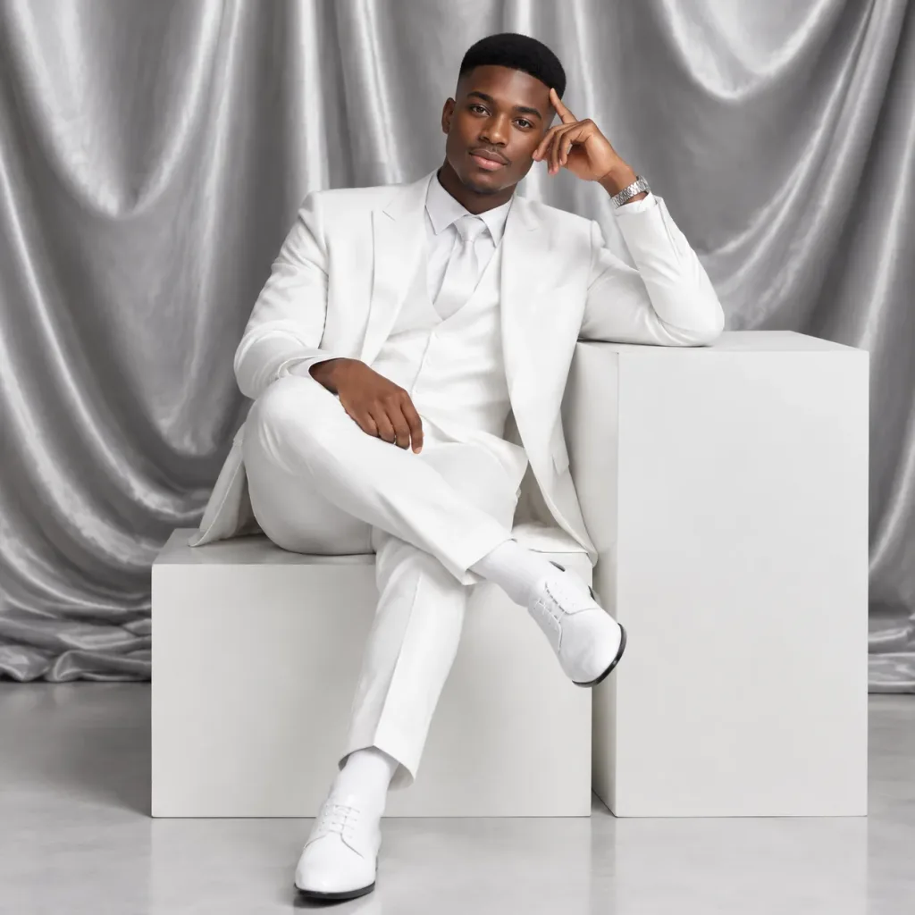 Editorial White Suit Studio Portrait