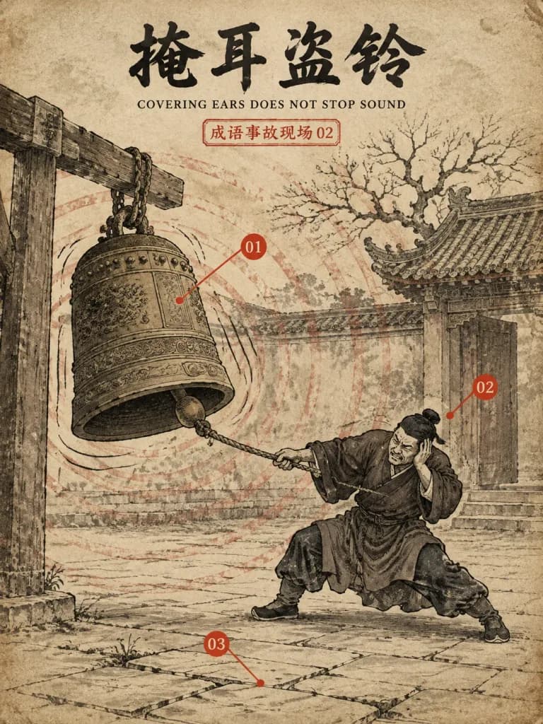 Vintage Chinese Idiom Educational Poster
