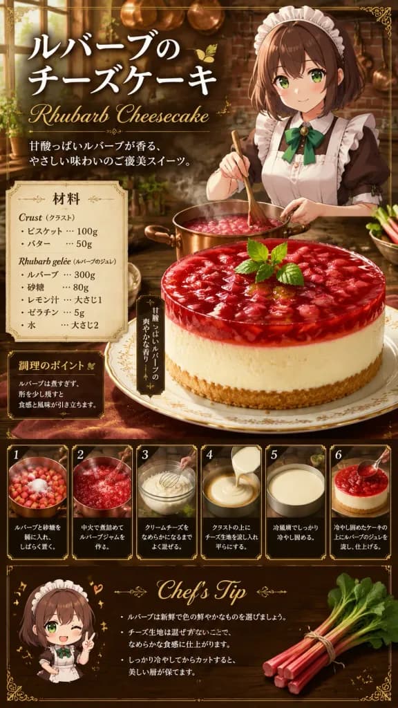 Anime Rhubarb Cheesecake Recipe Infographic Poster