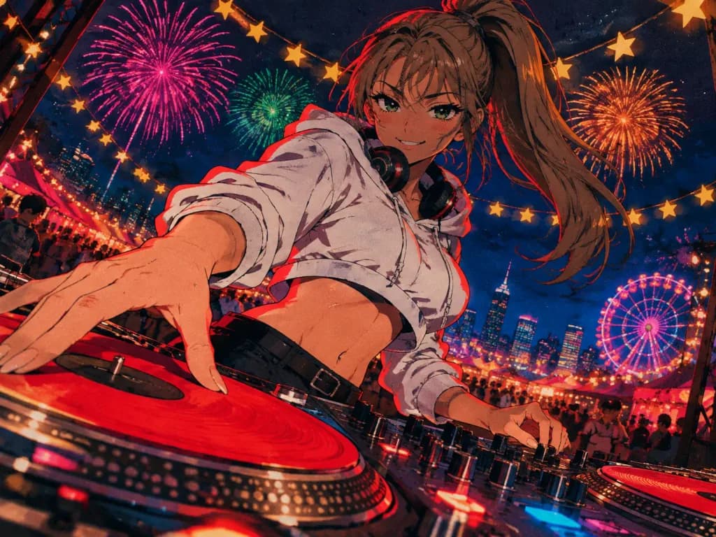 90s Anime City-Pop DJ Girl