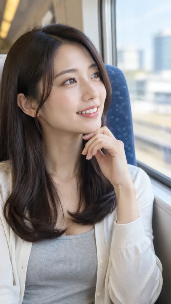 列車の車窓旅行ポートレート
