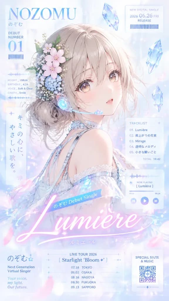 パステル調バーチャルアイドルデビュー音楽ポスター