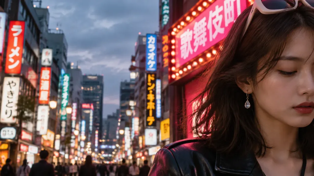 Cinematic Neon Street Portrait at Dusk
