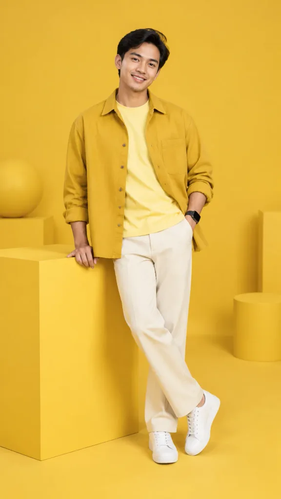 Monochromes Gelbes Studio-Modeeditorial