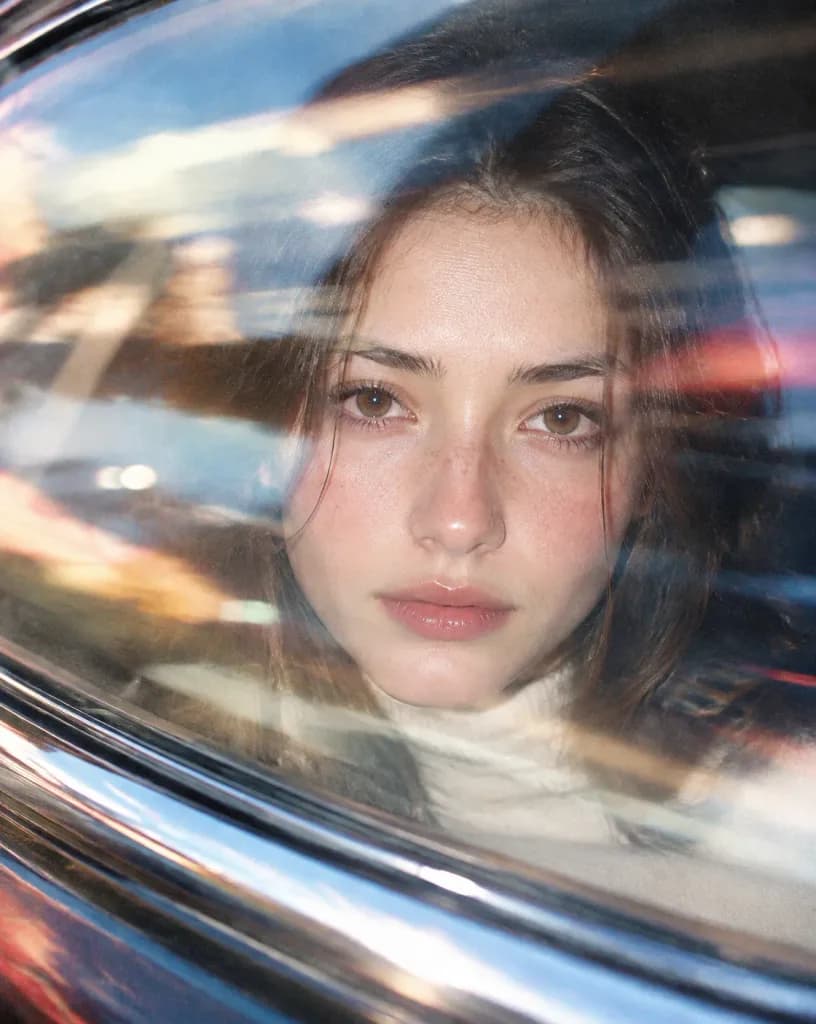 Blue Hour Vintage Car Window Portrait