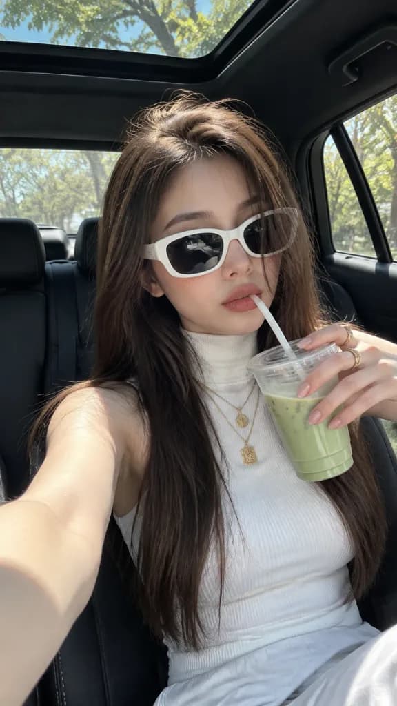 Sunlit Car Backseat Lifestyle Selfie