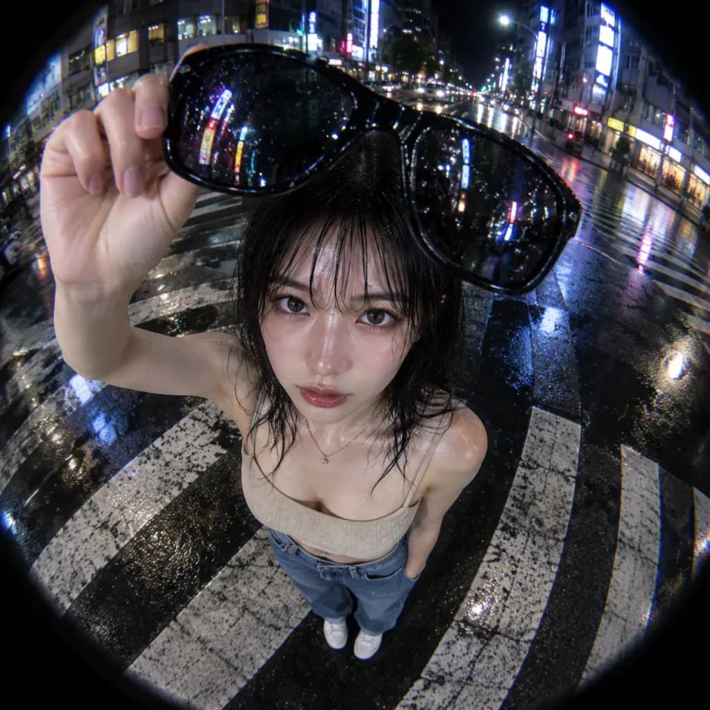 Fisheye Night Crosswalk Street Portrait