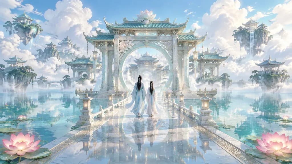 Celestial Jade Palace over Lake