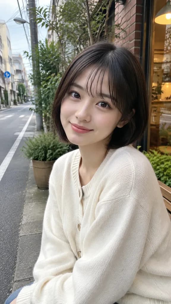 日本のカフェ通りスナップポートレート