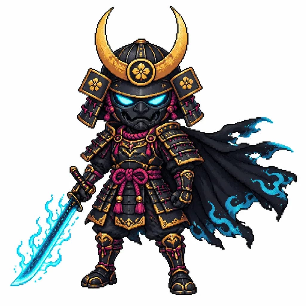 Chibi Cyber Samurai Pixel Sprite