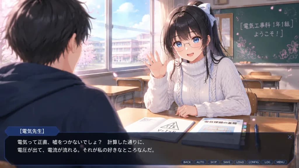 アニメ風ノベルゲーム教室シーン